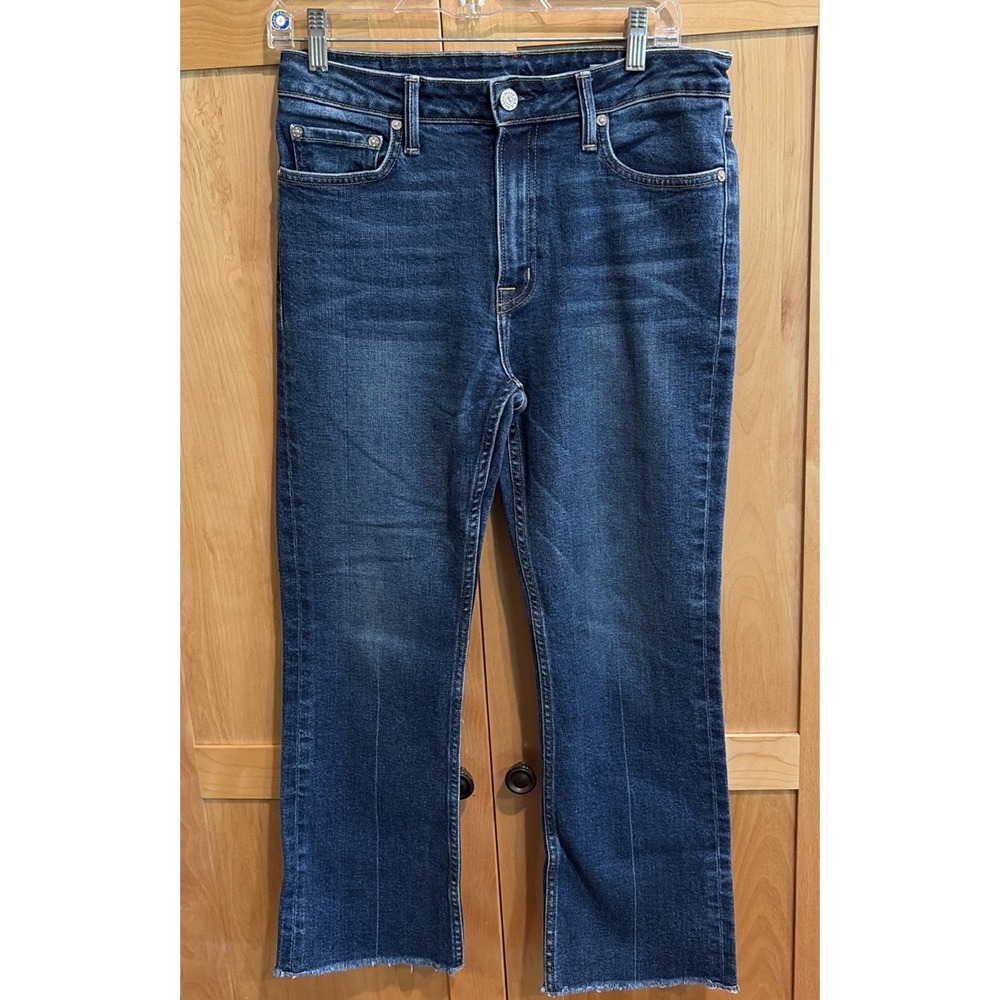 NOEND Denim Kick Flare Jeans Raw Edge  Womens 29 Blue USA Made Stretch Mid Rise